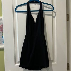 Black mini bodycon halter dress